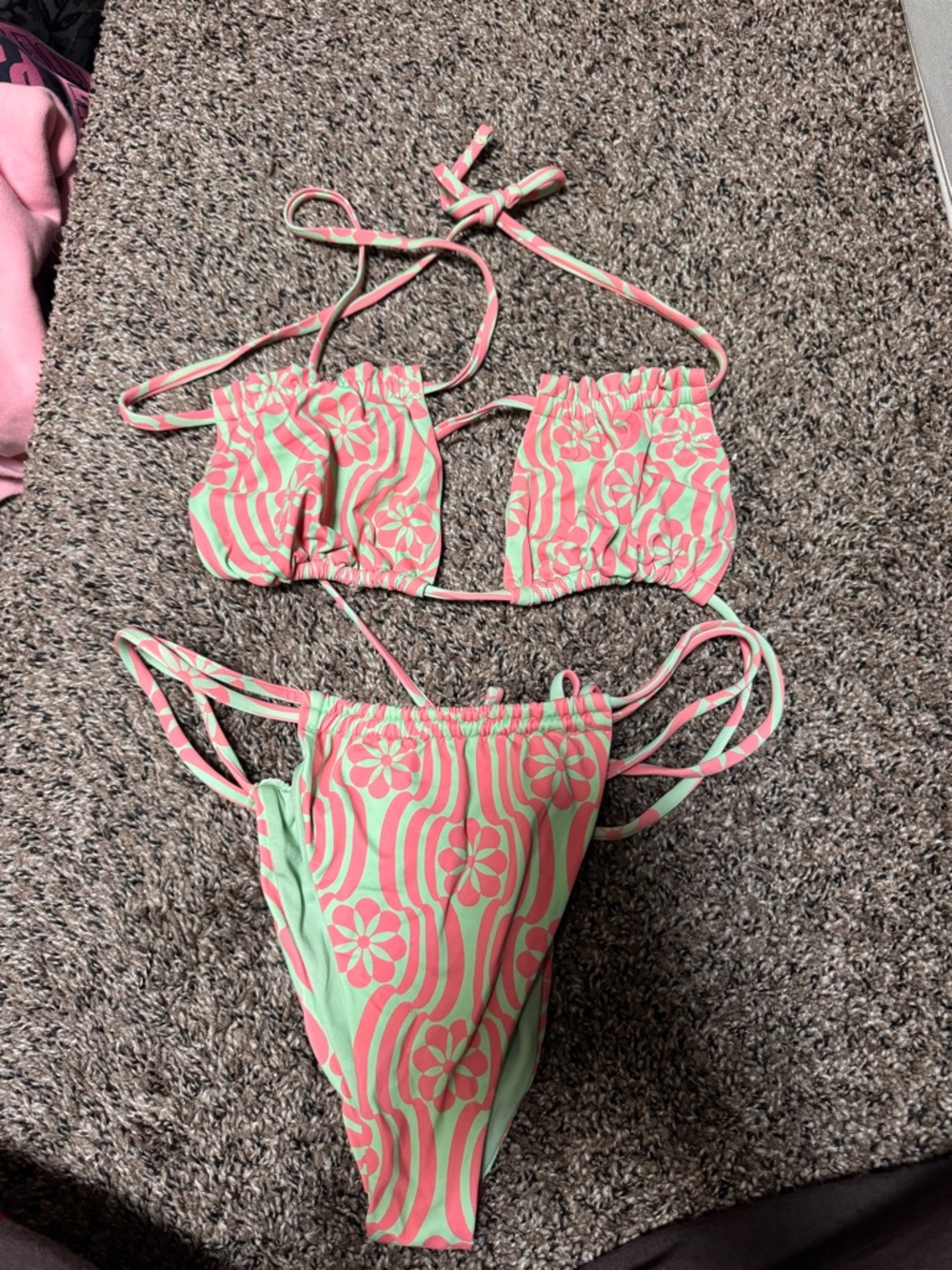 Mango Pink and Mint Floral Wave Bikini Set